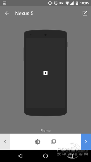 编辑窗初始状态：Nexus 5 空壳居中，屏幕中央为加号